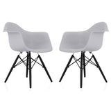 CozyBlock Scandinavian Light Grey Molded Plastic Dining Arm Chair with Black Wood Eiffel Legs (Set of 2)