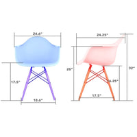 CozyBlock Scandinavian Light Grey Molded Plastic Dining Arm Chair with Black Wood Eiffel Legs (Set of 2)