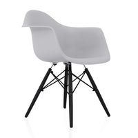 CozyBlock Scandinavian Light Grey Molded Plastic Dining Arm Chair with Black Wood Eiffel Legs (Set of 2)