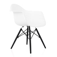 CozyBlock Scandinavian White Molded Plastic Dining Arm Chair with Black Wood Eiffel Legs