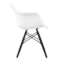 CozyBlock Scandinavian White Molded Plastic Dining Arm Chair with Black Wood Eiffel Legs