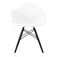 CozyBlock Scandinavian White Molded Plastic Dining Arm Chair with Black Wood Eiffel Legs