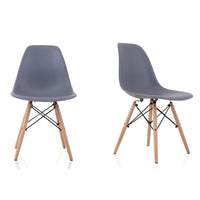 CozyBlock Set of 2 Molded Dark Gray Plastic Dining Shell Chair with Beech Wood Eiffel Legs