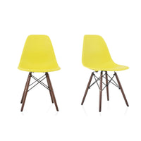 CozyBlock Set of 2 Molded Light Yellow Plastic Dining Shell Chair with Dark Walnut Wood Eiffel Legs