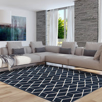 Geometric Navy Blue Modern  Contemporary Soft Rug