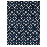 Geometric Navy Blue Modern  Contemporary Soft Rug