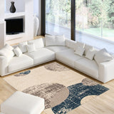 Circles Abstact Blue Ivory Casual Soft Rug