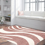 Modern Contemporary Shag Pink Ivory Area Rug