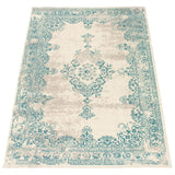 Floral Aqua Blue Traditional Soft Area Rug