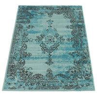 Floral Aqua Blue Traditional Soft Area Rug