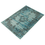 Floral Aqua Blue Traditional Soft Area Rug