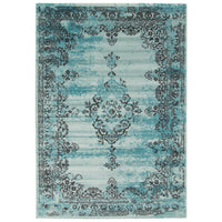 Floral Aqua Blue Traditional Soft Area Rug