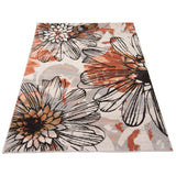 Modern Floral Grey Orange Soft Rug