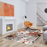 Modern Floral Grey Orange Soft Rug