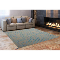 Flat-Weave Kalista Light Khaki, Blue Silk, Wool Kilim