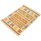 Flat-weave Anatolian Cream, Orange Wool Kilim