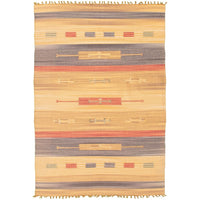 Flat-weave Bold and Colorful Beige Wool Kilim