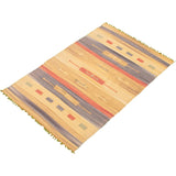 Flat-weave Bold and Colorful Beige Wool Kilim