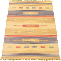 Flat-weave Bold and Colorful Beige Wool Kilim