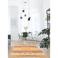 Flat-weave Bold and Colorful Beige Wool Kilim