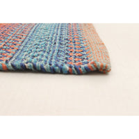 Flat-weave Bold and Colorful Blue, Copper Wool Kilim Rug