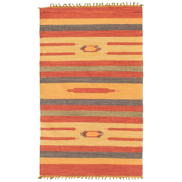 Flat-weave Bold Colorful Orange, Red Wool Kilim