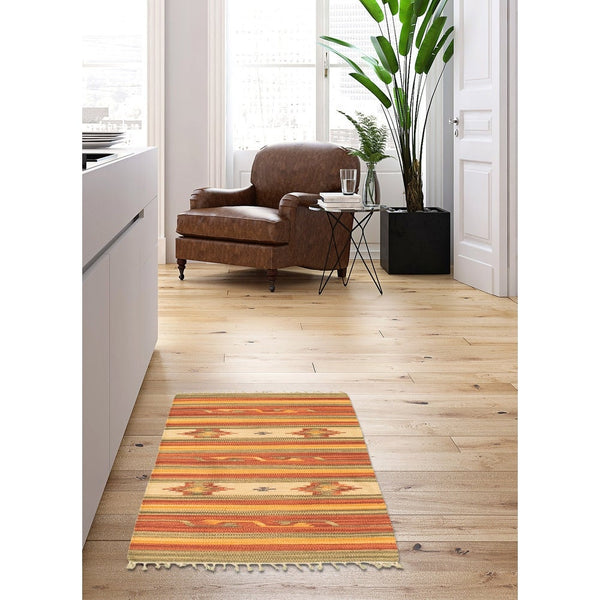 Flat-weave Bold and Colorful Red Wool Soft Kilim Area Rug