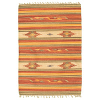 Flat-weave Bold and Colorful Red Wool Soft Kilim Area Rug