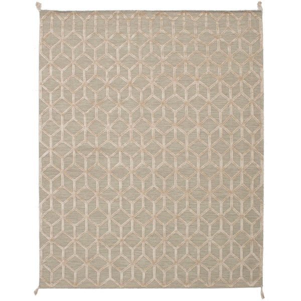 Flat-Weave Kalista Beige, Light Khaki Silk, Wool Kilim Area Rug