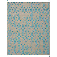 Flat-Weave Kalista Light Khaki, Blue Silk, Wool Kilim