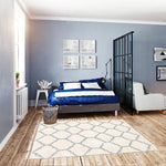 Cream Blue Grammercy Trellis Casual Shag Soft Rug