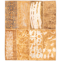 Hand-knotted Color Patchwork Tan Wool Soft Rug