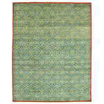 Hand-knotted Peshawar Ottoman Blue, Green Wool Soft Rug