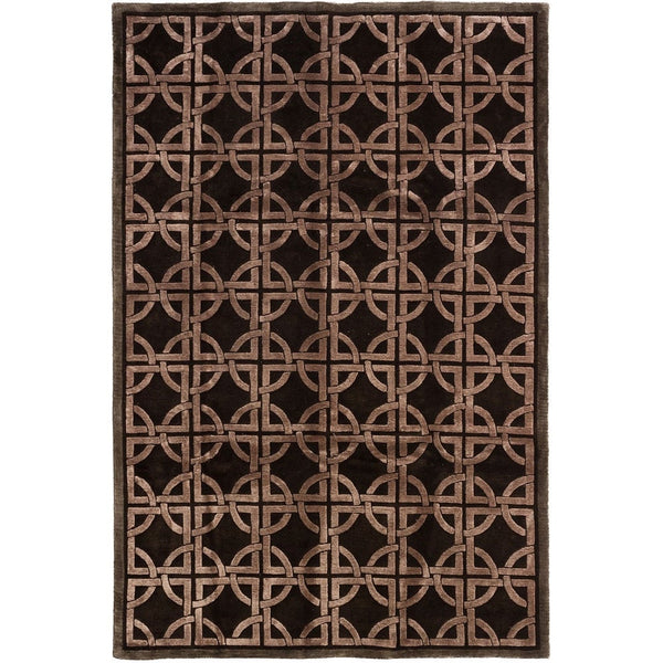 Hand-knotted Silk Touch Dark Brown Silk, Wool Soft Rug