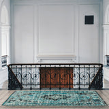 Medallion Aqua Blue Traditional Soft Area Rug