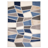Ivory Blue Geometric Indoor/ Outdoor soft Rug