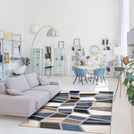 Ivory Blue Geometric Indoor/ Outdoor soft Rug