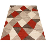 Grey Red Geometric Casual Soft Rug