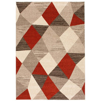 Grey Red Geometric Casual Soft Rug