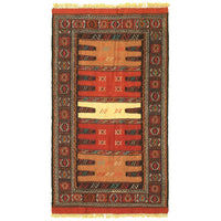 Flat-weave Ottoman Natura Brown, Copper Wool Soft  Kilim Rug