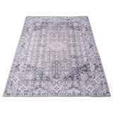 Blue Grey Machine Washable Bohemian & Eclectic Soft Rug