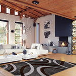 Dark Grey Abstract Casual Soft Rug