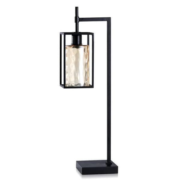 StyleCraft Elijah Black Metal and Glass Table Lamp with Amber Tinted Glass Shade