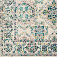 Transitional Border Soft Teal Lime Ivory Area Rug