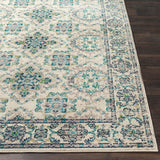 Transitional Border Soft Teal Lime Ivory Area Rug