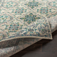 Transitional Border Soft Teal Lime Ivory Area Rug