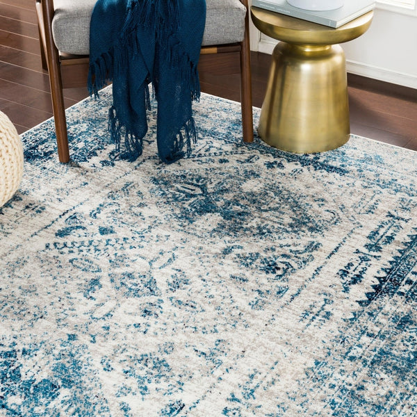 Distressed Persian Pattern Sky Blue Light Gray Soft Area Rug