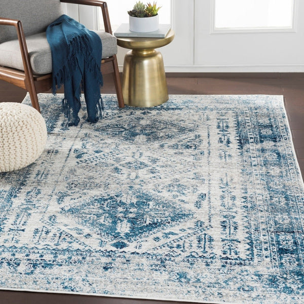 Distressed Persian Pattern Sky Blue Light Gray Soft Area Rug