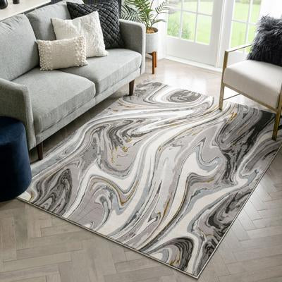 Beckley Contemporary Abstract Waves Ivory Glam Rug
