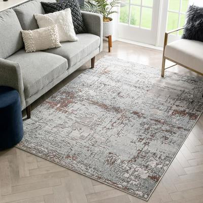 Modern Abstract Distressed Grey Blush Glam Soft Area Rug